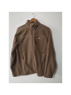 Men's Solaris Cognac Brown Full Zip Fleece Sweater M with Black Accents